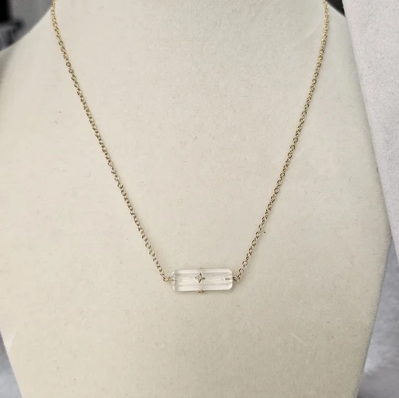 SU 925 Vermeil Crystal Lozenge Necklace with CZs - Picture 4 of 14